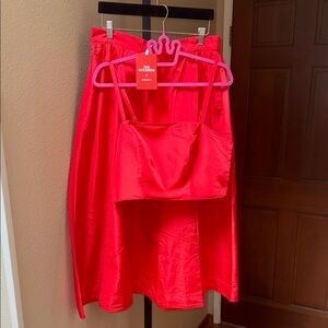 Old Navy The Occassion Bold Cherry Red Midi Skirt Crop Top Set Taffeta Women’s L